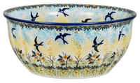 A picture of a Polish Pottery 7.75" Bowl (Soaring Swallows) | M085S-WK57 as shown at PolishPotteryOutlet.com/products/775-bowls-soaring-swallows