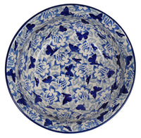 A picture of a Polish Pottery 7.75" Bowl (Dusty Blue Butterflies) | M085U-AS56 as shown at PolishPotteryOutlet.com/products/7-75-bowl-dusty-blue-butterflies