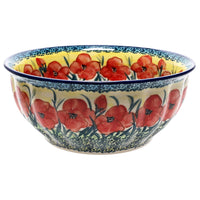 A picture of a Polish Pottery 9" Bowl (Poppies in Bloom) | M086S-JZ34 as shown at PolishPotteryOutlet.com/products/9-bowl-poppies-in-bloom-m086s-jz34