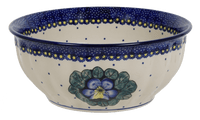 A picture of a Polish Pottery 9" Bowl (Pansies) | M086S-JZB as shown at PolishPotteryOutlet.com/products/9-bowls-pansies