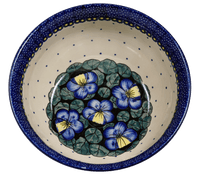 A picture of a Polish Pottery 9" Bowl (Pansies) | M086S-JZB as shown at PolishPotteryOutlet.com/products/9-bowls-pansies