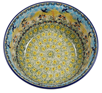 A picture of a Polish Pottery 9" Bowl (Soaring Swallows) | M086S-WK57 as shown at PolishPotteryOutlet.com/products/9-bowls-soaring-swallows
