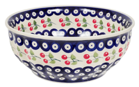 A picture of a Polish Pottery 9" Bowl (Cherry Dot) | M086T-70WI as shown at PolishPotteryOutlet.com/products/9-bowls-cherry-dot