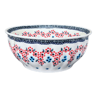 A picture of a Polish Pottery 9" Bowl (Floral Symmetry) | M086T-DH18 as shown at PolishPotteryOutlet.com/products/9-bowl-floral-symmetry-m086t-dh18