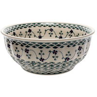 A picture of a Polish Pottery 9" Bowl (Woven Pansies) | M086T-RV as shown at PolishPotteryOutlet.com/products/9-bowl-woven-pansies-m086t-rv