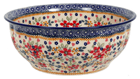 A picture of a Polish Pottery 11" Bowl (Ruby Bouquet) | M087S-DPCS as shown at PolishPotteryOutlet.com/products/11-bowls-ruby-bouquet