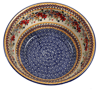 A picture of a Polish Pottery 11" Bowl (Ruby Duet) | M087S-DPLC as shown at PolishPotteryOutlet.com/products/11-bowls-duet-in-ruby