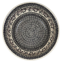 A picture of a Polish Pottery 11" Bowl (Duet in Black & Grey) | M087S-DPSC as shown at PolishPotteryOutlet.com/products/11-bowl-duet-in-black-grey