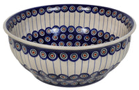 A picture of a Polish Pottery 11" Bowl (Peacock in Line) | M087T-54A as shown at PolishPotteryOutlet.com/products/11-bowls-peacock-in-line