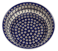 A picture of a Polish Pottery 11" Bowl (Floral Peacock) | M087T-54KK as shown at PolishPotteryOutlet.com/products/11-bowls-floral-peacock