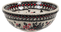 A picture of a Polish Pottery 6" Bowl (Duet in Black & Red) | M089S-DPCC as shown at PolishPotteryOutlet.com/products/6-bowl-duet-in-black-red