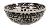 A picture of a Polish Pottery 6" Bowl (Duet in Black & Grey) | M089S-DPSC as shown at PolishPotteryOutlet.com/products/6-bowl-duet-in-black-grey