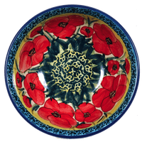 A picture of a Polish Pottery 6" Bowl (Poppies in Bloom) | M089S-JZ34 as shown at PolishPotteryOutlet.com/products/6-bowl-poppies-in-bloom