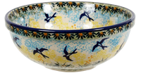 A picture of a Polish Pottery 6" Bowl (Soaring Swallows) | M089S-WK57 as shown at PolishPotteryOutlet.com/products/6-bowls-soaring-swallows
