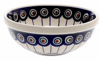 A picture of a Polish Pottery 6" Bowl (Peacock in Line) | M089T-54A as shown at PolishPotteryOutlet.com/products/6-bowl-peacock-in-line-m089t-54a