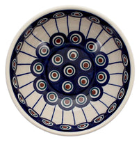 A picture of a Polish Pottery 6" Bowl (Peacock in Line) | M089T-54A as shown at PolishPotteryOutlet.com/products/6-bowl-peacock-in-line-m089t-54a