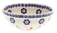 A picture of a Polish Pottery 6" Bowl (Reindeer Games) | M089T-BL07 as shown at PolishPotteryOutlet.com/products/6-bowl-reindeer-games-m089t-bl07