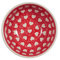 A picture of a Polish Pottery Bowl, Round, 6" in "Torrent of Hearts Red" by Manufaktura | M089T-SEMC as shown at PolishPotteryOutlet.com/products/6-bowls-torrent-of-hearts-red