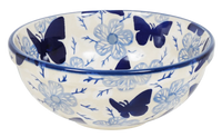 A picture of a Polish Pottery 6" Bowl (Blue Butterfly) | M089U-AS58 as shown at PolishPotteryOutlet.com/products/6-bowl-blue-butterfly