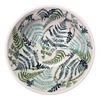 A picture of a Polish Pottery 6.75" Bowl (Scattered Ferns) | M090S-GZ39 as shown at PolishPotteryOutlet.com/products/6-75-bowl-scattered-ferns-m090s-gz39