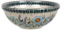 A picture of a Polish Pottery 6.75" Bowl (Baby Blue Blossoms) | M090S-JS49 as shown at PolishPotteryOutlet.com/products/675-bowls-baby-blue-blossoms