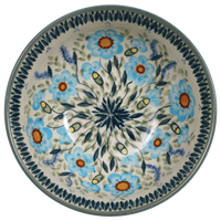 A picture of a Polish Pottery 6.75" Bowl (Baby Blue Blossoms) | M090S-JS49 as shown at PolishPotteryOutlet.com/products/675-bowls-baby-blue-blossoms