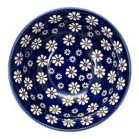 A picture of a Polish Pottery 6.75" Bowl (Midnight Daisies) | M090S-S002 as shown at PolishPotteryOutlet.com/products/6-75-bowl-midnight-daisies-m090s-s002