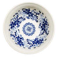 A picture of a Polish Pottery 6.75" Bowl (Duet in Blue & White) | M090S-SB04 as shown at PolishPotteryOutlet.com/products/6-75-bowls-duet-in-blue-white