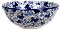 A picture of a Polish Pottery 6.75" Bowl (Dusty Blue Butterflies) | M090U-AS56 as shown at PolishPotteryOutlet.com/products/6-75-bowl-dusty-blue-butterflies