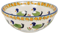 A picture of a Polish Pottery 6.75" Bowl (Ducks in a Row) | M090U-P323 as shown at PolishPotteryOutlet.com/products/675-bowls-ducks-in-a-row