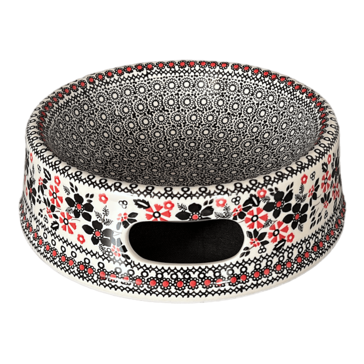 Bowl, Round, Dog Bowl, 10.25" Large in "Duet in Black & Red" by Manufaktura | M110S-DPCC