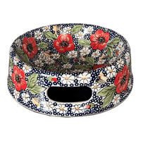 A picture of a Polish Pottery Large Dog Bowl (Poppies & Posies) | M110S-IM02 as shown at PolishPotteryOutlet.com/products/large-dog-bowl-poppies-posies-m110s-im02