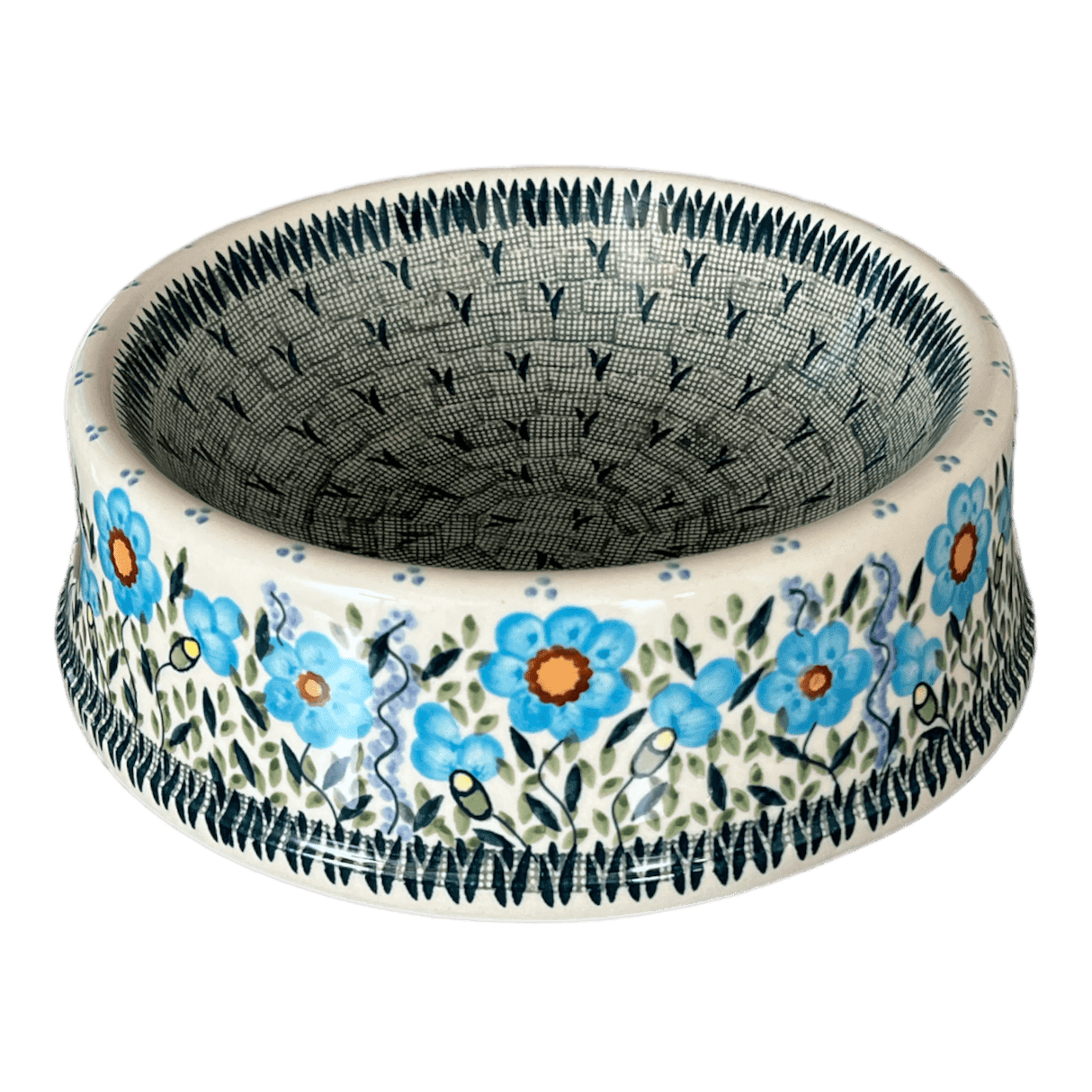 Bowl, Round, Dog Bowl, 10.25" Large in "Baby Blue Blossoms" by Manufaktura | M110S-JS49