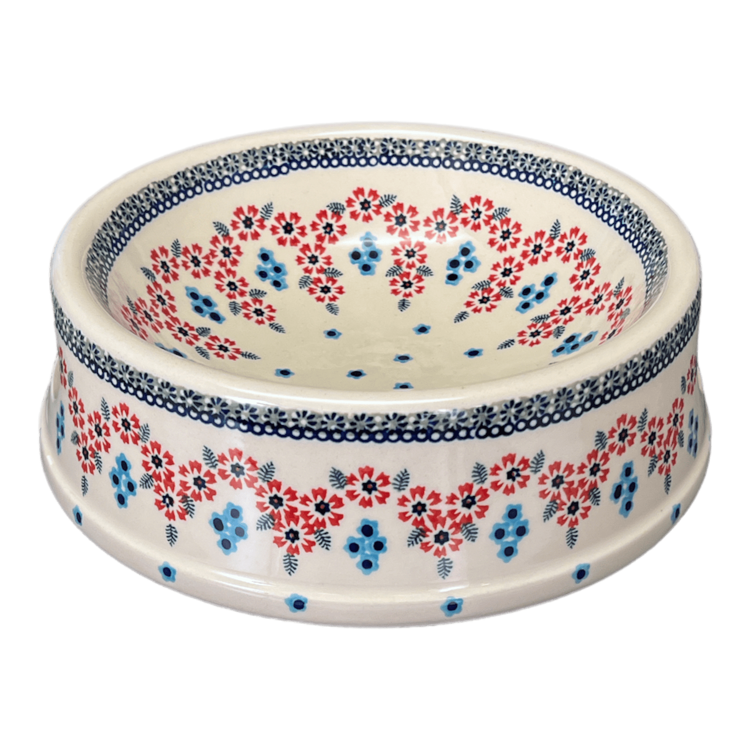 Large Dog Bowl Floral Symmetry M110T DH18 The Polish Pottery