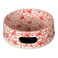 A picture of a Polish Pottery Large Dog Bowl (Rose - Floribunda) | M110U-GZ32 as shown at PolishPotteryOutlet.com/products/large-dog-bowl-rose-floribunda-m110u-gz32