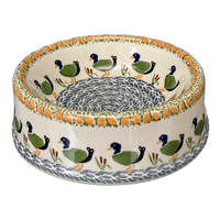 A picture of a Polish Pottery Large Dog Bowl (Ducks in a Row) | M110U-P323 as shown at PolishPotteryOutlet.com/products/large-dog-bowl-ducks-in-a-row-m110u-p323