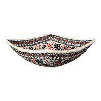 A picture of a Polish Pottery Medium Nut Dish (Duet in Black & Red) | M113S-DPCC as shown at PolishPotteryOutlet.com/products/medium-nut-dish-duet-in-black-red-m113s-dpcc