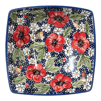 A picture of a Polish Pottery Medium Nut Dish (Poppies & Posies) | M113S-IM02 as shown at PolishPotteryOutlet.com/products/medium-nut-dish-poppies-posies-m113s-im02