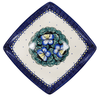 A picture of a Polish Pottery Medium Nut Dish (Pansies) | M113S-JZB as shown at PolishPotteryOutlet.com/products/medium-nut-dish-pansies
