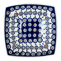 A picture of a Polish Pottery Medium Nut Dish (Floral Peacock) | M113T-54KK as shown at PolishPotteryOutlet.com/products/medium-nut-dish-floral-peacock-m113t-54kk