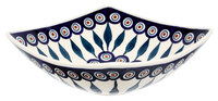 A picture of a Polish Pottery Medium Nut Dish (Peacock) | M113T-54 as shown at PolishPotteryOutlet.com/products/medium-nut-dish-peacock