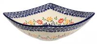 A picture of a Polish Pottery Medium Nut Dish (Flower Power) | M113T-JS14 as shown at PolishPotteryOutlet.com/products/medium-nut-dish-flower-power