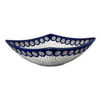 A picture of a Polish Pottery Medium Nut Dish (Peacock Dot) | M113U-54K as shown at PolishPotteryOutlet.com/products/medium-nut-dish-peacock-dot-m113u-54k