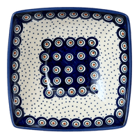 A picture of a Polish Pottery Medium Nut Dish (Peacock Dot) | M113U-54K as shown at PolishPotteryOutlet.com/products/medium-nut-dish-peacock-dot-m113u-54k