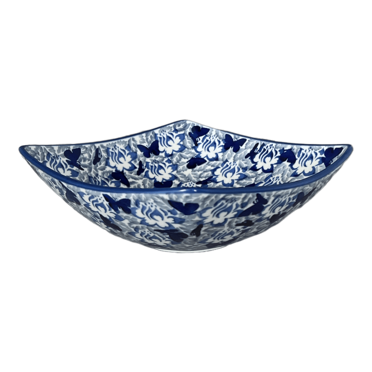 Bowl, Square, Nut, Medium, 7.75" in "Dusty Blue Butterflies" by Manufaktura | M113U-AS56