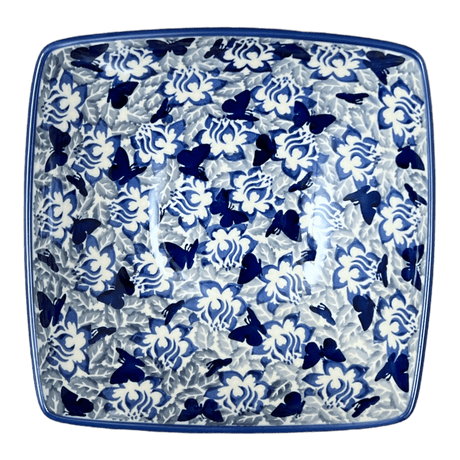 Bowl, Square, Nut, Medium, 7.75" in "Dusty Blue Butterflies" by Manufaktura | M113U-AS56