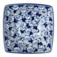 A picture of a Polish Pottery Medium Nut Dish (Dusty Blue Butterflies) | M113U-AS56 as shown at PolishPotteryOutlet.com/products/medium-nut-dish-dusty-blue-blossoms-m113u-as56