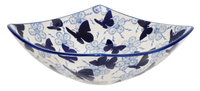A picture of a Polish Pottery Medium Nut Dish (Blue Butterfly) | M113U-AS58 as shown at PolishPotteryOutlet.com/products/medium-nut-dish-blue-butterfly