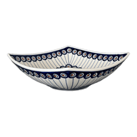 A picture of a Polish Pottery Large Nut Dish (Peacock in Line) | M121T-54A as shown at PolishPotteryOutlet.com/products/large-nut-dish-peacock-in-line-m121t-54a