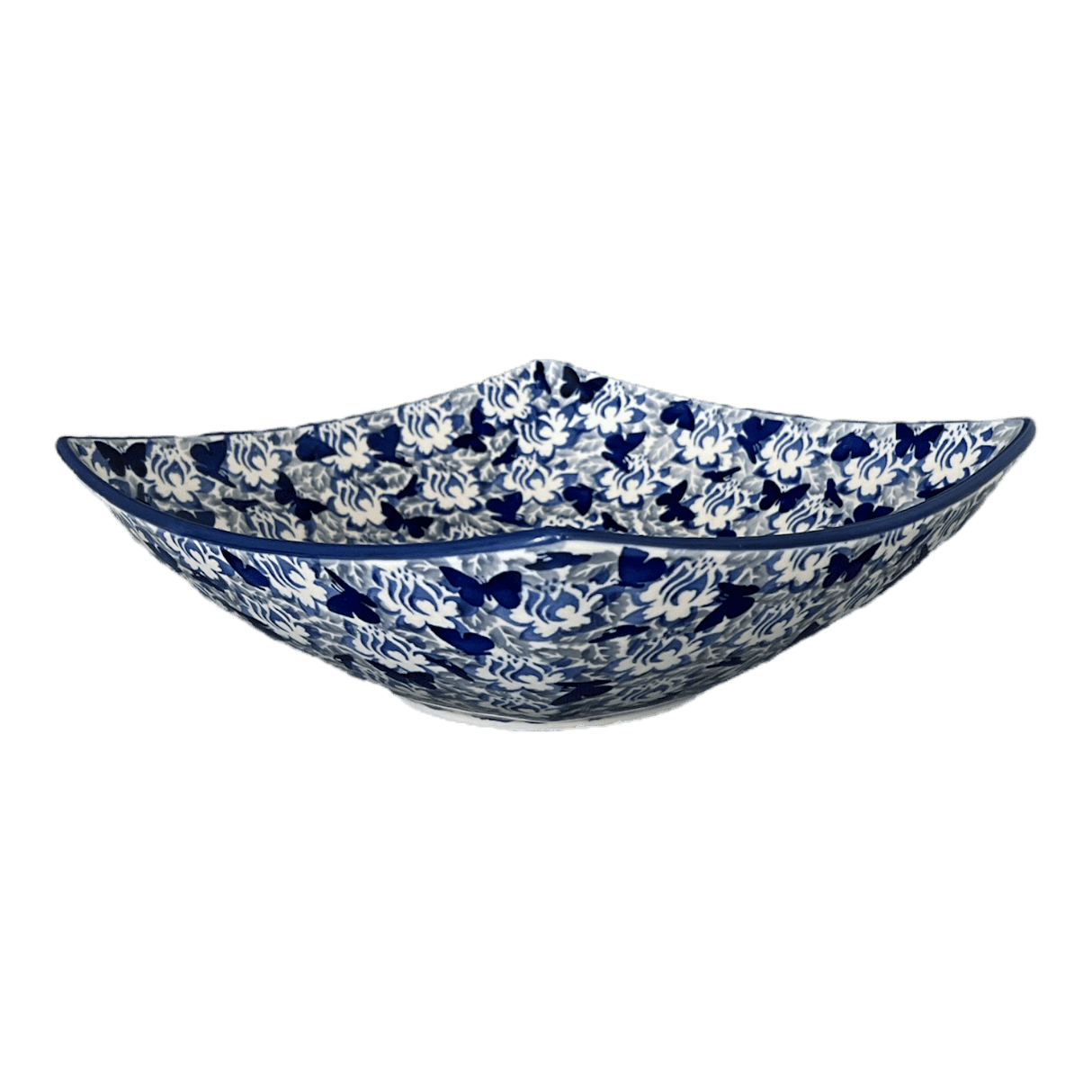 Bowl, Square, Nut, Large, 10.5" in "Dusty Blue Butterflies" by Manufaktura | M121U-AS56